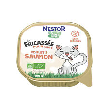Lot De 4 - Nestor Bio - Pâtée Chat Adulte à La Fricassée De Poulet Et De Saumon 