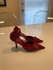 Michel Perry Womens Pumps Size 37 7 Red Pointed Toe Buckles Slide On