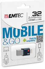 Mini Cle Double Emtec Otg Micro + Usb 3.0 32 Go / 32go Ok Pc Smartphone Tablette