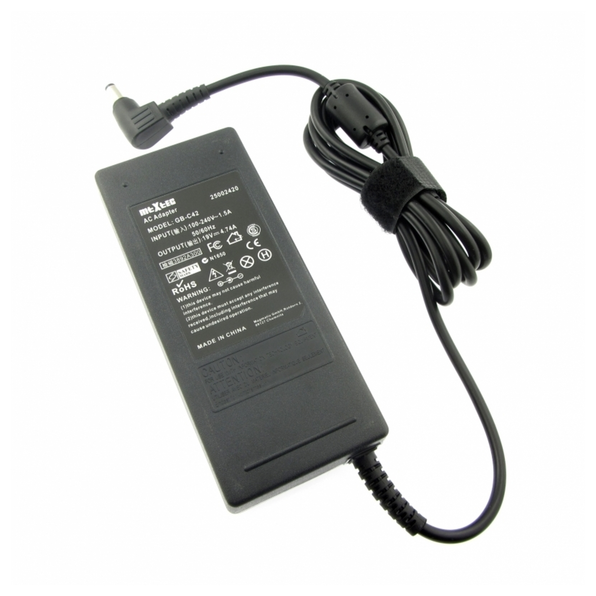 mtxtec charger (power supply), 19v, 4.74a for belinea o.book 3, plug 5.5 x 2.5 mm round - neuf