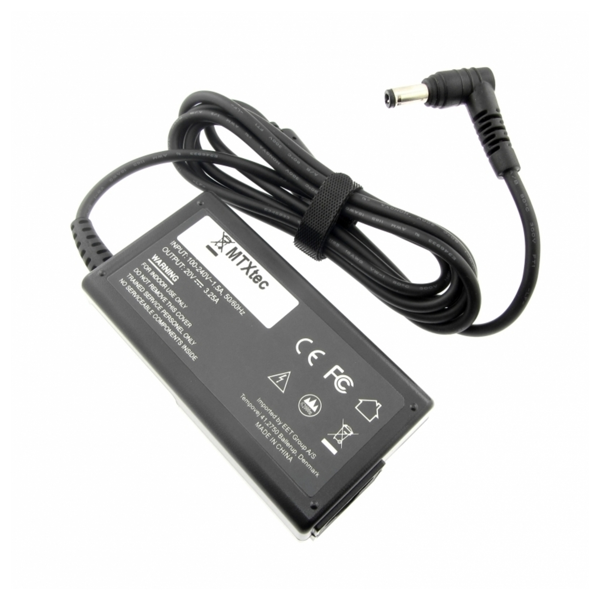 mtxtec charger (power supply), 20.0v, 3.25a for targa visionary 1900, plug 5.5 x 2.5 mm round - neuf