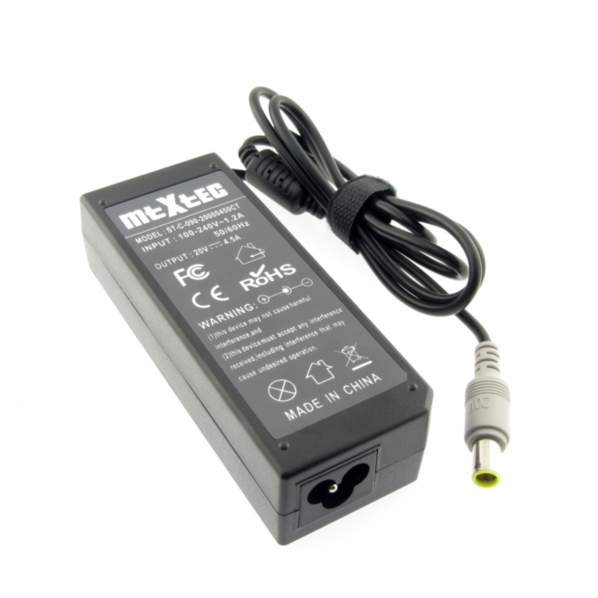 mtxtec charger (power supply), 20v, 4.5a for lenovo thinkpad sl510 (2847), connector 7.4 x 5.5 mm round - neuf