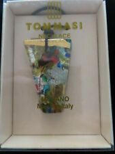Murano Glass Pendant Abstract Necklace Tommasi Designer Gold Leather Nwot