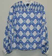 Neuf Oscar De La Renta Filles Smocks Haut Chemisier Bleu Blanc Crochet Lacets 8