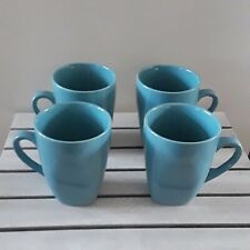New 10 Strawberry Street Stoneware Coffee Mugs Tea Cups 10 Oz Teal Set Of 4 