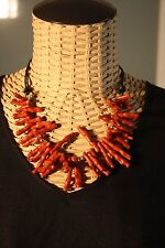 New Genuine Natural Sponge Red Coral Spikes Fan Necklace Sterling Silver Leather