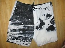 New Hurley Boardshorts Shorts Mens 32 Swimsuit Acid Washer White Black