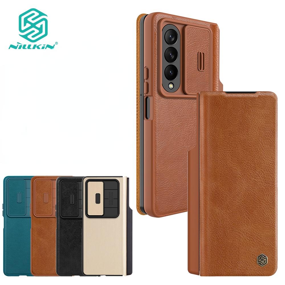 nillkin luxury flip qin pro pu leather case samsung galaxy z fold 4 phone case antichoc camera slider protection cover avec porte-carte