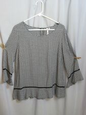 Ny Collection Black White Check Large Blouse Office 3/4 Slv Ruffle