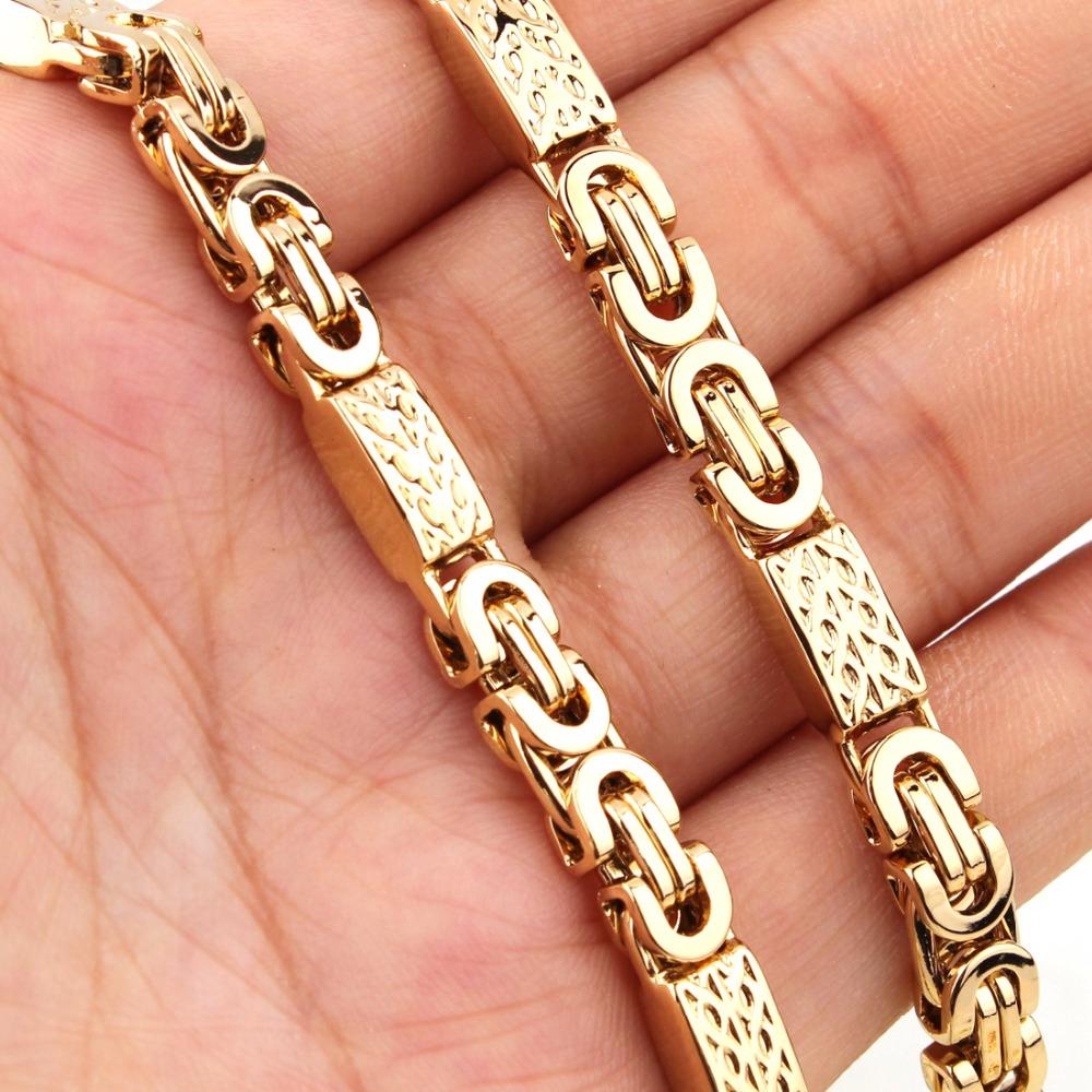 omg-panjia collier/bracelet chaÃ®ne byzantine en or 6mm, en acier inoxydable 316l, prix de gros pour hommes, bijoux Ã  la mode uomo