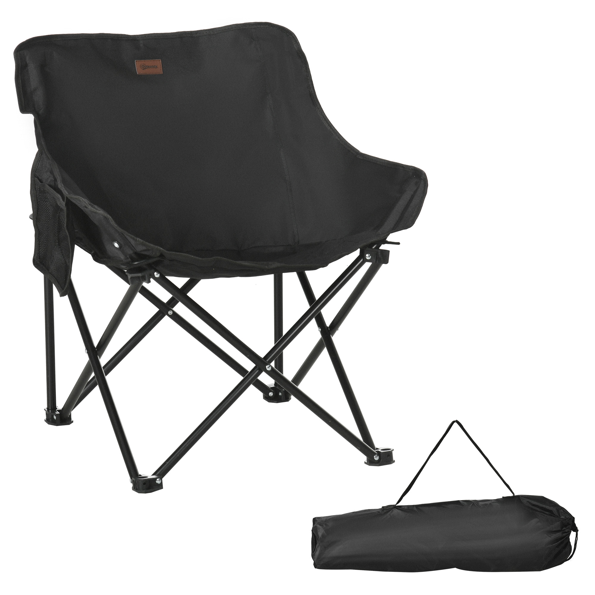 outsunny chaise de camping chaise pliante avec sac de transport et pochette latÃ©rale compact ultra lÃ©gÃ¨re noir 61l x 54p x 66h cm aosom france
