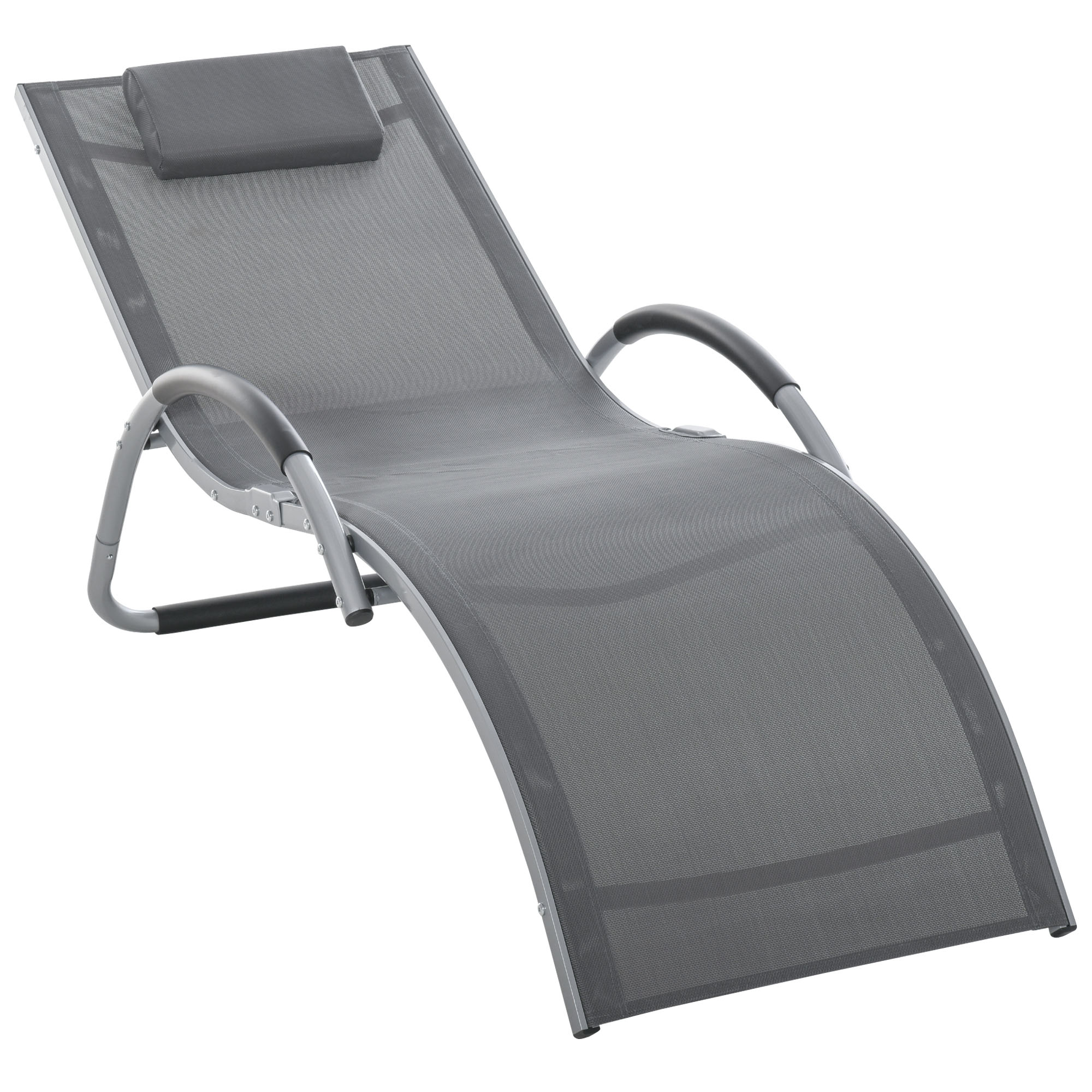 outsunny chaise longue bain de soleil de jardin avec appui-tÃªte design ergonomique grand confort lÃ©ger moderne aluminium txtilÃ¨ne gris foncÃ©