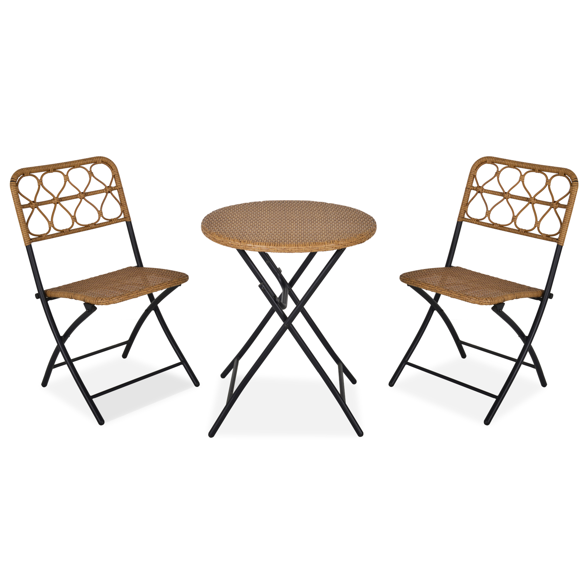 outsunny ensemble salon de jardin 2 chaises et table pliables aspect rÃ©sine tressÃ©e acier 60 x 60 x 71 cm bois naturel