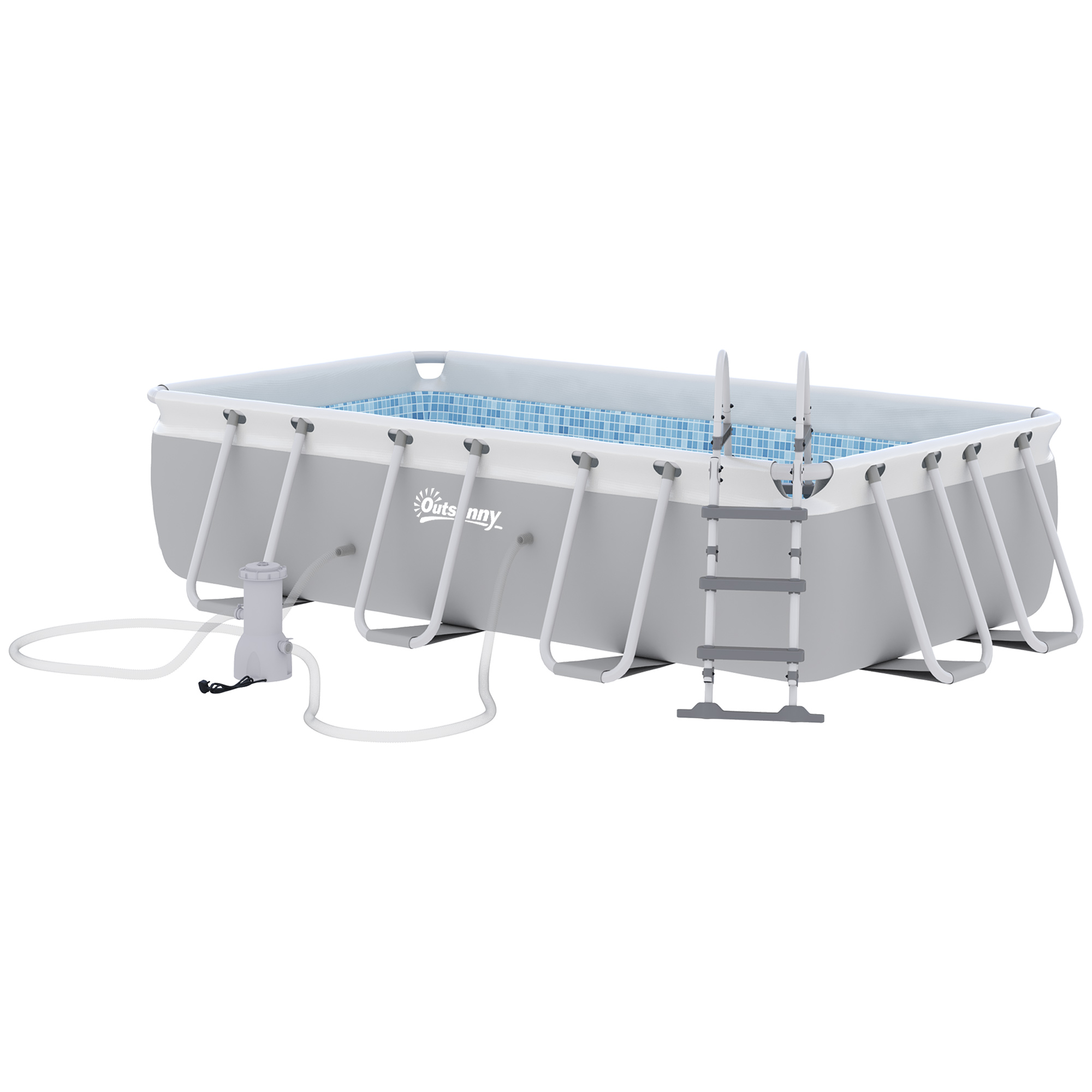 outsunny piscine rectangulaire hors-sol tubulaire avec Ã©chelle, pompe et filtre, acier et pvc - 425l x 230l x 101h cm, gris