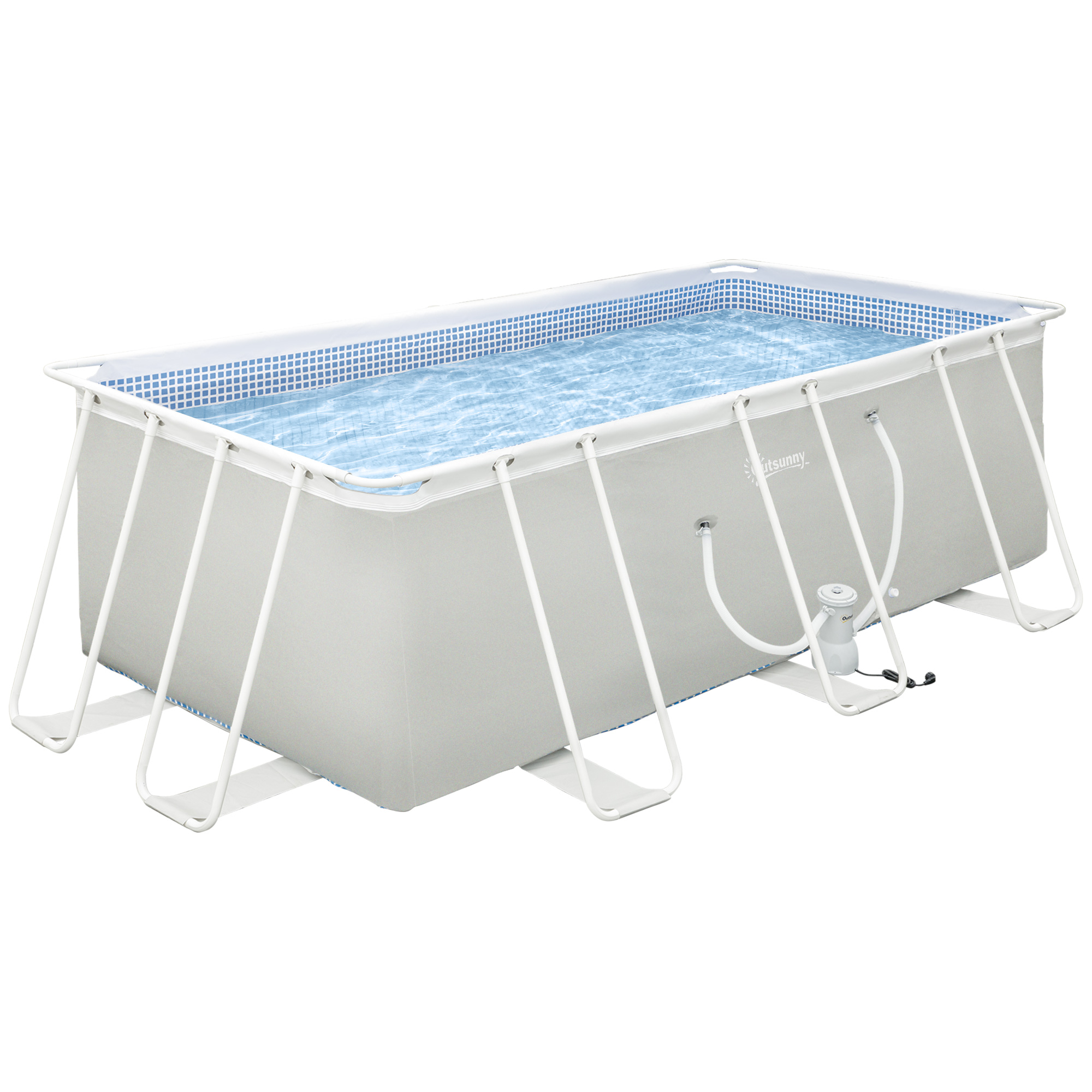 outsunny piscine tubulaire hors sol rectangulaire avec filtre dim. 440l x 240l x 122h cm, gris clair