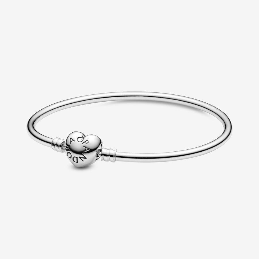 pandora 596268 bracelet jonc en argent 17 cm-moments, bracelet clip coeur avec logo
