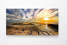 Panorama Dibond Photo Horloge Murale Sylter Sandprile Au Coucher Du Soleil