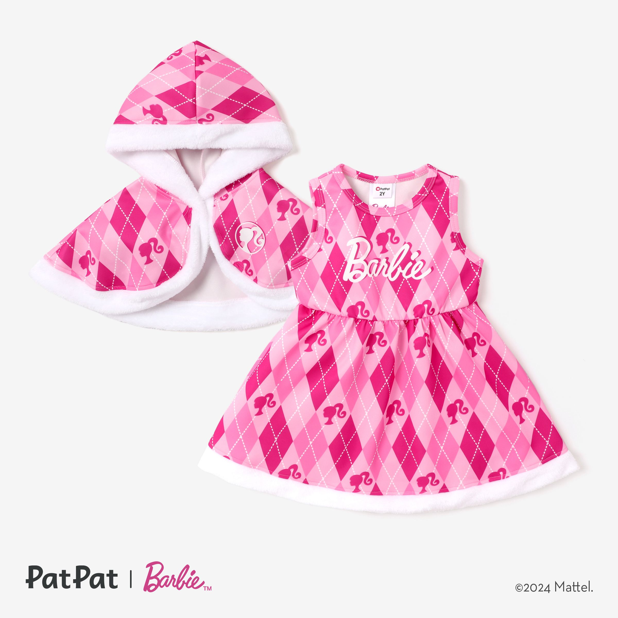 patpat barbie enfant en bas âge fille à carreaux châle et costume habillé, pink-1