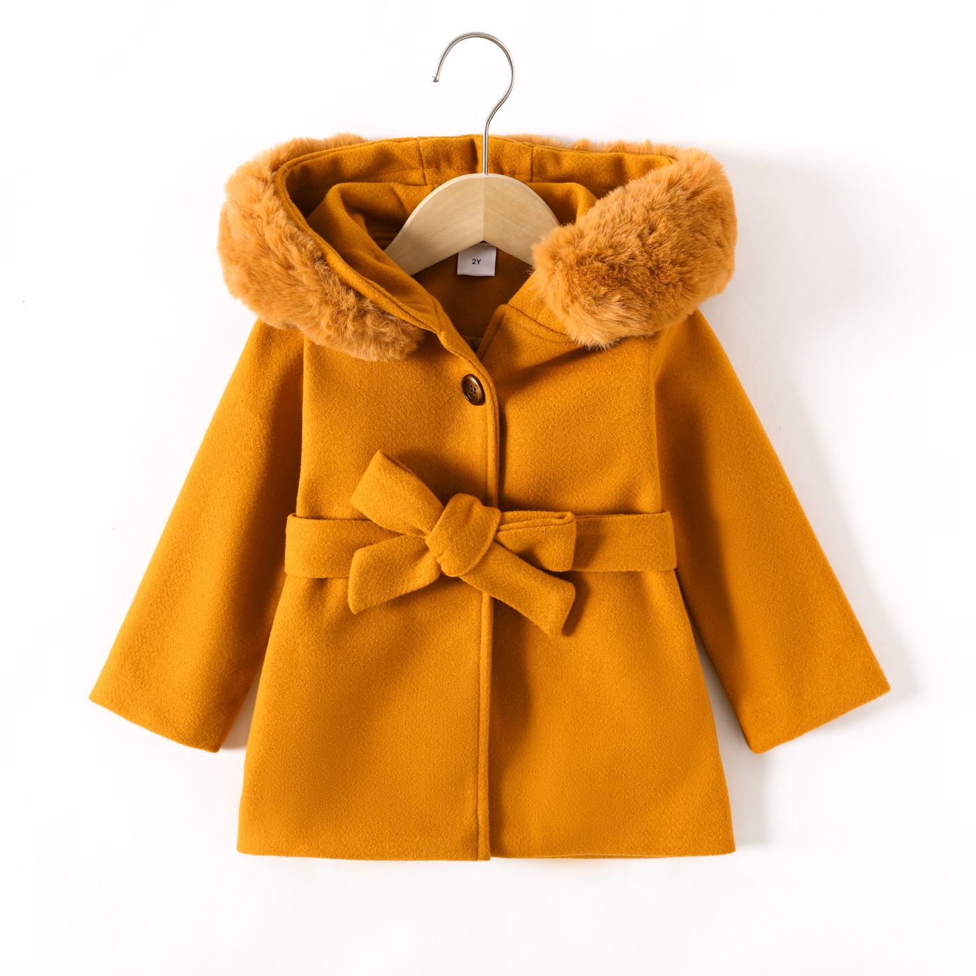 patpat tout-petit fille/garçon élégant manteau à capuche en fausse fourrure, brown