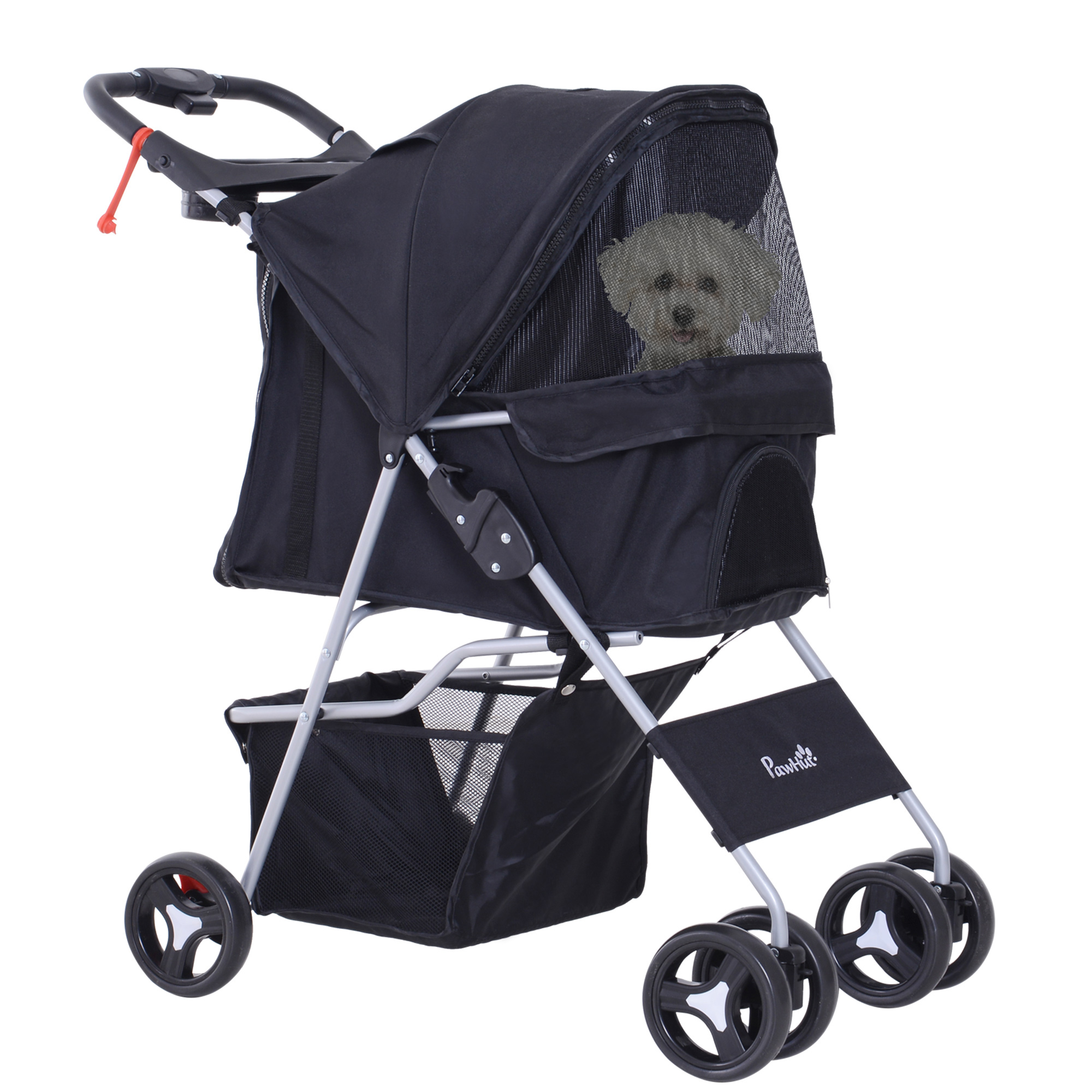 pawhut poussette buggy pour chiens panier sac de rangement pliable impermÃ©able tissu 600d oxford 4 roues 75l x 46l x 94h cm noir