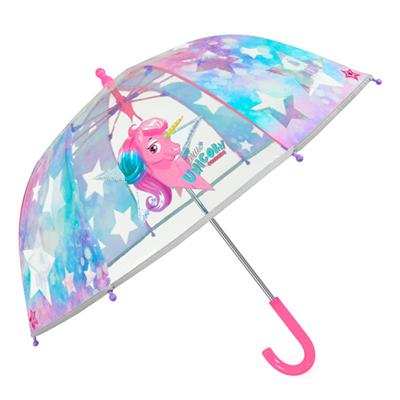 perletti parapluie cloche enfant transparent et licorne - avec bordure phosphorescente - parapluie fille