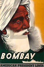Plaque Alu Reproduisant Une Affiche Bateau Bombay American President Lines