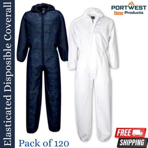 Portwest Unisex Elasticated Disposable Protective Coverall Safety Suit 120 Piece