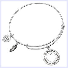 Qina C. Sterling Silver Always My Sister Forever My Friend Wire Bangle Bracelet