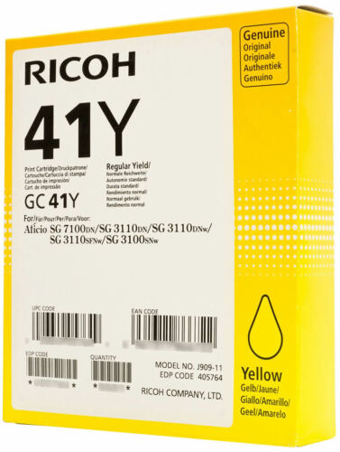 ricoh gc41y yellow standard capacity gel ink cartridge 2.2k pages - 405764 ice