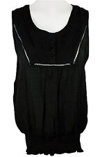 Select Clothing - Scoop Neck Collar Button Front Rhinestone Accents - Sleeveless