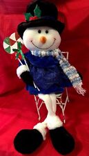 Snowman Girl Plush Sitting Table Top Christmas Decor Peppermint Candy Ornament