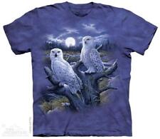 Snowy Owls Perched Moonlit Night The Mountain T-shirt (1134) All Sizes