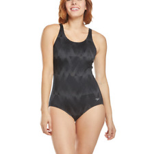 Speedo Black Jacquard Comfort Logo Strap One-piece Swimsuit Women's Size 14 1044