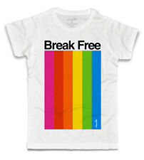 T-shirt Blanc Break Free Multi-couleur à Rayures Rainbow Vintage Amazink