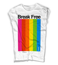 T-shirt Femme Blanc Break Free Multi-couleur à Rayures Rainbow Vintage Amazink