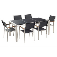 Table De Jardin Et 6 Chaises 180 X 90 Cm Granit Triple Poli Et Textile Noir Gro