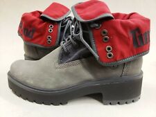 Timberland Women’s New 6in Premium Grey And Red Fold Down Boots Rare Size 7.5