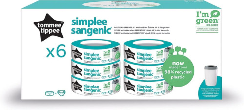 Tommee Tippee Simplee Sangenic Nappy Bin Refills, Sustainably Pack Of 6 