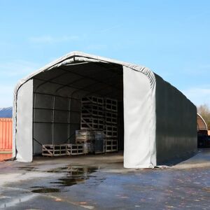 Toolport 6x12m 4m Sides Commercial Storage Shelter, 4.1x4m Drive Through, Primetex 2300 Fire Resistant, Grey Without Statics Package - (49578)