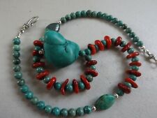 Turquois & Red Coral Beads With Silver Toned Metal, Very Stylish Cool Casual