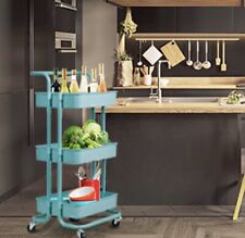 Turquoise 3 Tiers Metal Rolling Salon Storage Cart