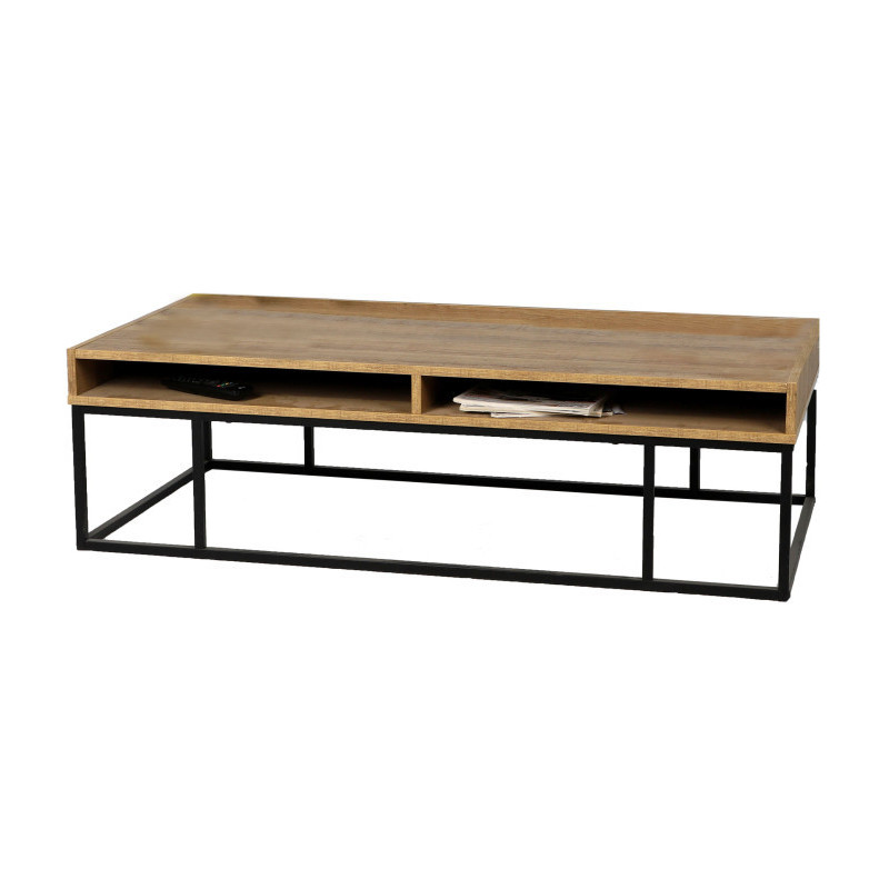 urban living table basse en bois et mÃ©tal avec 3 niches yossi - marron/noir - l 120 x p 59 x h 35 cm