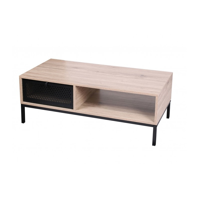 urban living table basse en bois et mÃ©tal avec 1 tiroir + 1 niche soho - beige/noir - l 100 x p 50 x h 31 cm