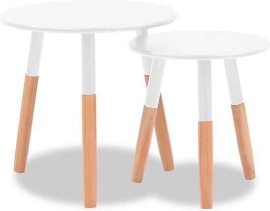 vidaxl - 2 - piÃ¨ces - ensemble de tables d'appoint - solide - pin - blanc