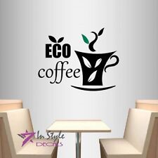 Vinyl Wall Decal Eco Coffee Cup Leaf Kitchen Café Coffee Shop Art Sticker 610