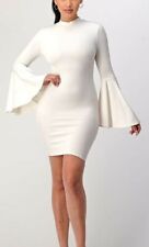White Mock Neck Bodycon Dress With Flared Bell Sleeves Size Medium