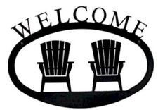 Wrought Iron Welcome Sign Adirondack Chairs Silhouette Small Outdoor Plaque Home