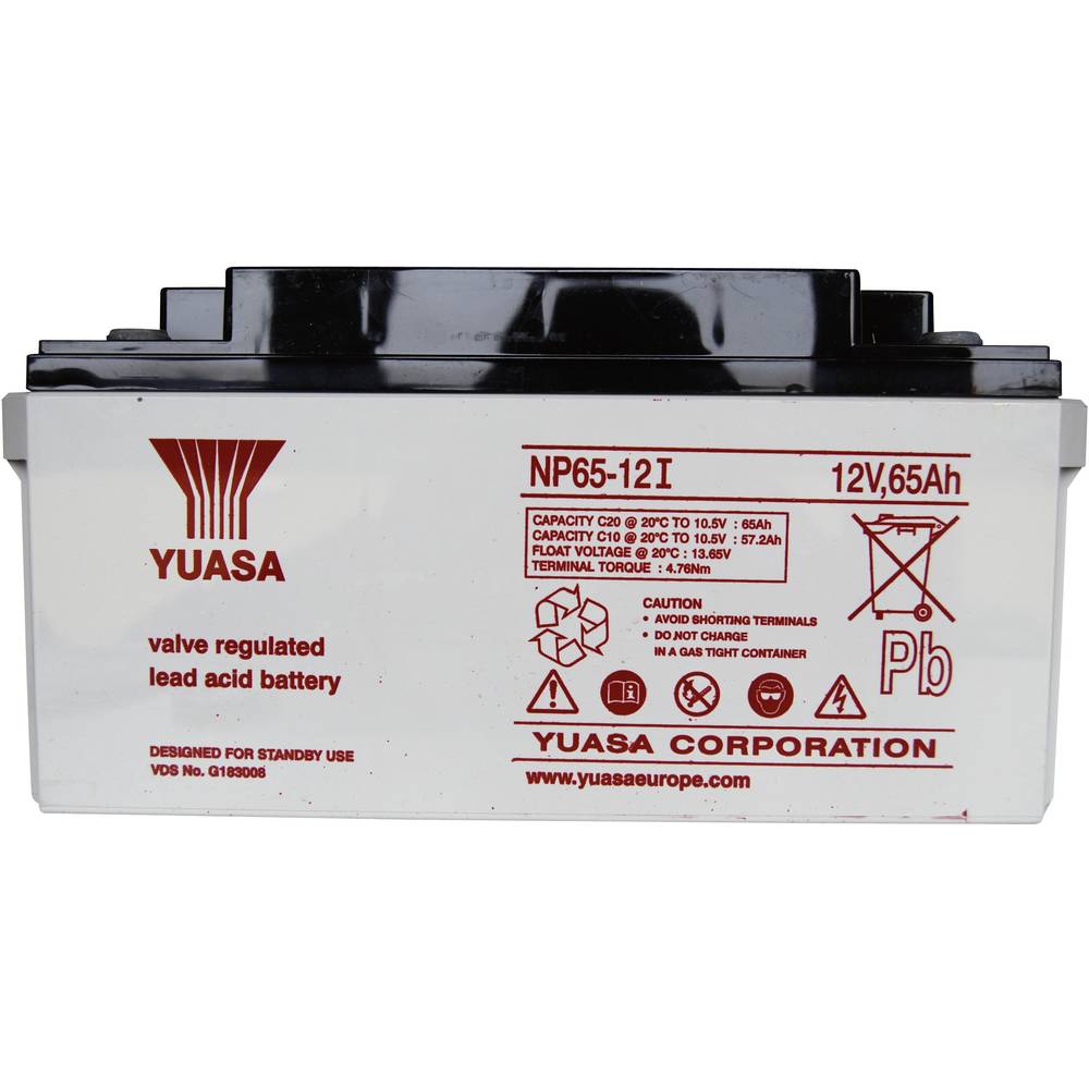 yuasa np65-12 np65-12 batterie au plomb 12 v 65 ah plomb (agm) (l x h x p) 350 x 174 x 166 mm raccord à vis m6 sans entretien, certification vds